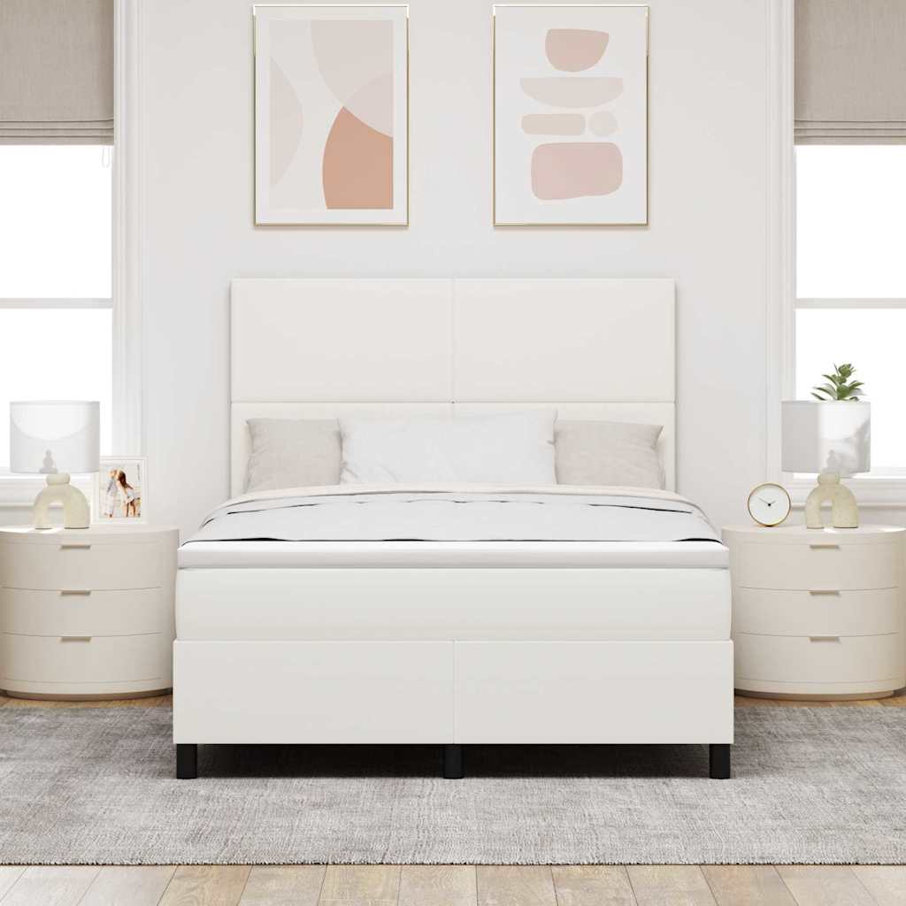 LED Box Spring Bed Crème en Wit 160 x 200 cm Katoen Stof