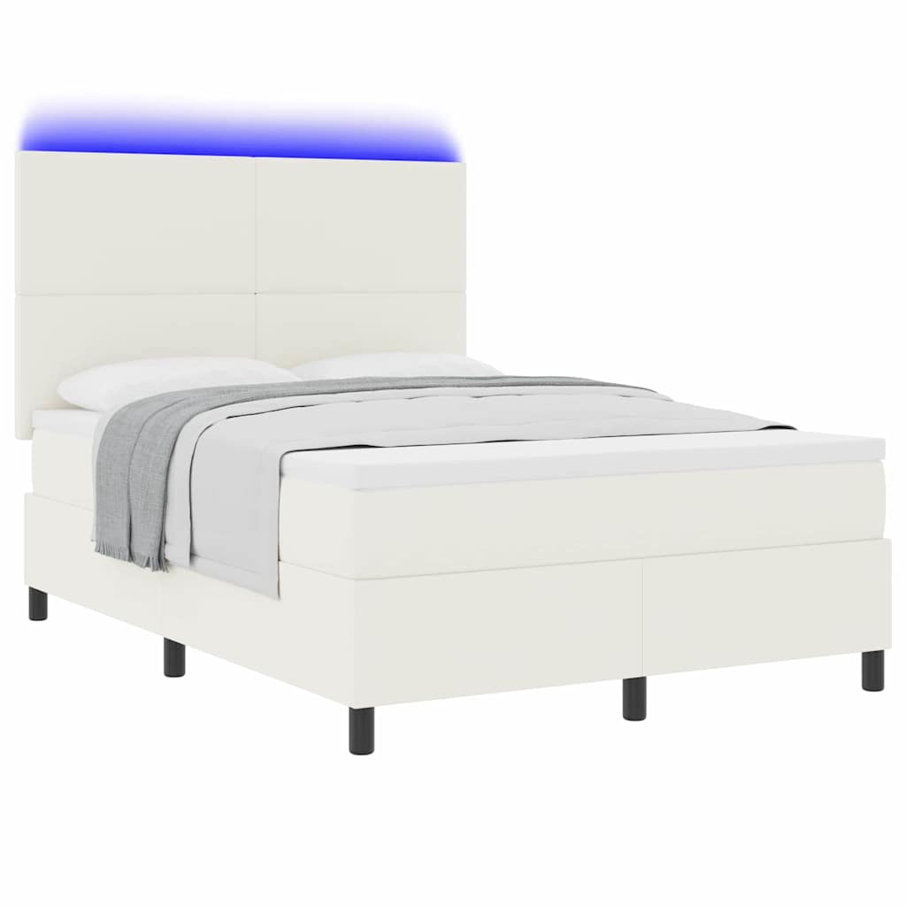 LED Box Spring Bed Crème en Wit 160 x 200 cm Katoen Stof