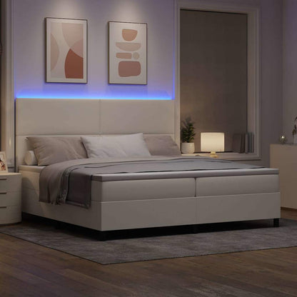 Boxspring Bed En Wit 203 X 200 X 128 Cm Katoenen Stof 200 x 200 cm Crème Hoog hoofdeinde