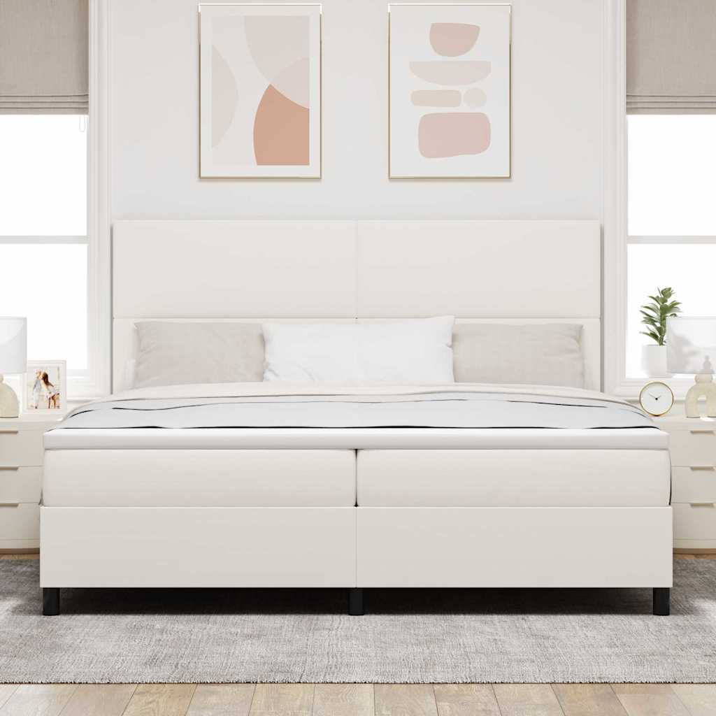 Boxspring Bed En Wit 203 X 200 X 128 Cm Katoenen Stof 200 x 200 cm Crème Hoog hoofdeinde