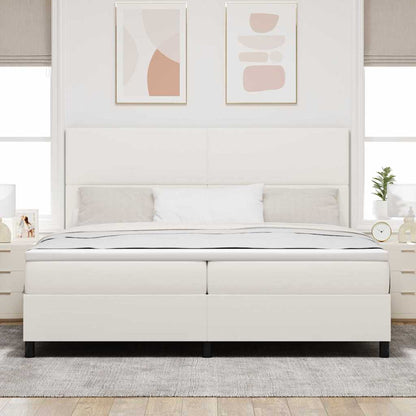 Boxspring Bed En Wit 203 X 200 X 128 Cm Katoenen Stof 200 x 200 cm Crème Hoog hoofdeinde