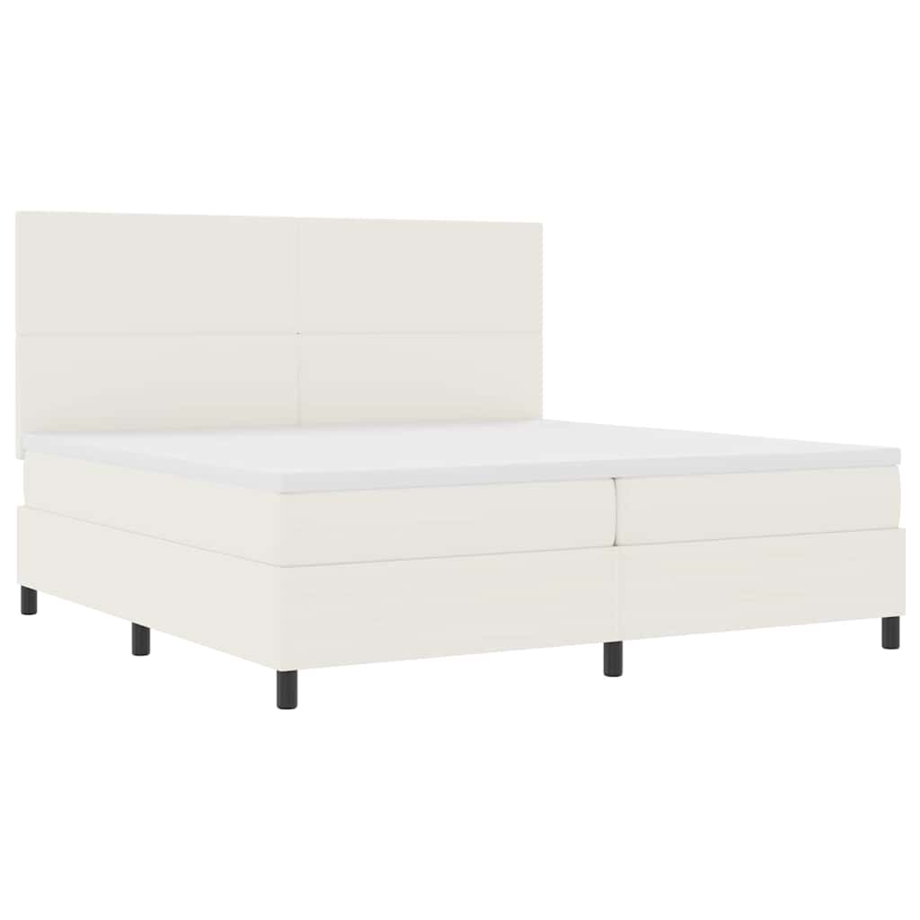 Boxspring Bed En Wit 203 X 200 X 128 Cm Katoenen Stof 200 x 200 cm Crème Hoog hoofdeinde
