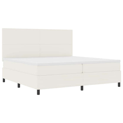 Boxspring Bed En Wit 203 X 200 X 128 Cm Katoenen Stof 200 x 200 cm Crème Hoog hoofdeinde