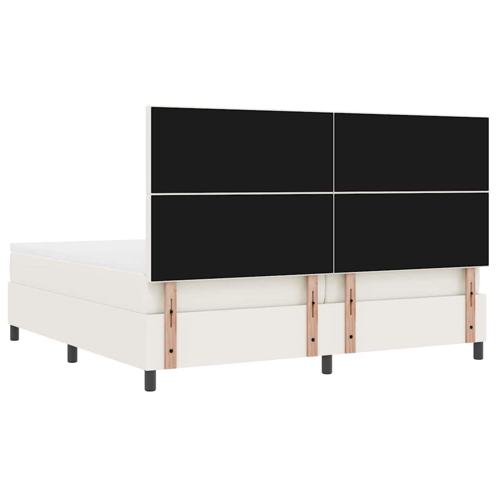 Boxspring Bed En Wit 203 X 200 X 128 Cm Katoenen Stof 200 x 200 cm Crème Hoog hoofdeinde