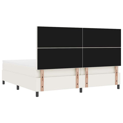 Boxspring Bed En Wit 203 X 200 X 128 Cm Katoenen Stof 200 x 200 cm Crème Hoog hoofdeinde