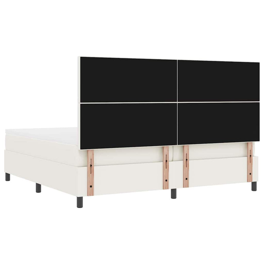 Boxspring Bed En Wit 203 X 200 X 128 Cm Katoenen Stof 200 x 200 cm Crème Hoog hoofdeinde