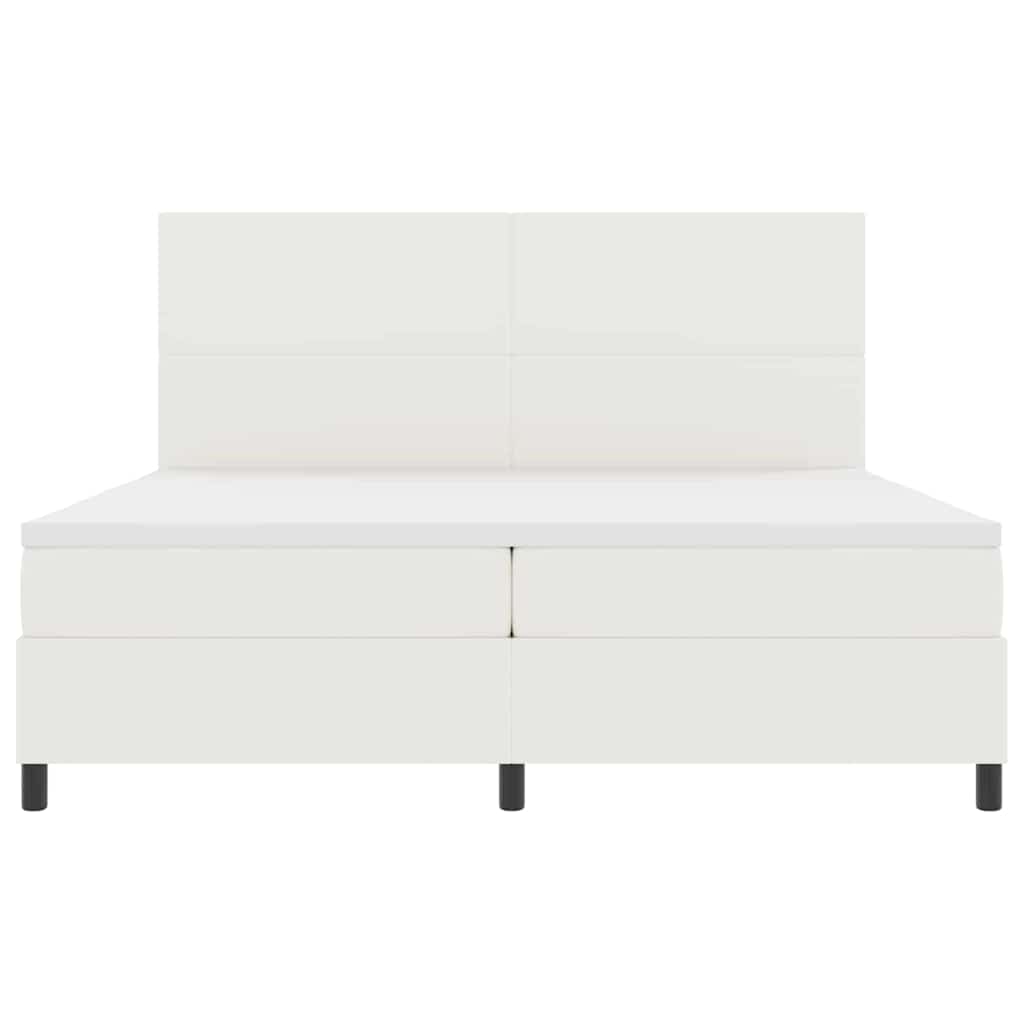 Boxspring Bed En Wit 203 X 200 X 128 Cm Katoenen Stof 200 x 200 cm Crème Hoog hoofdeinde