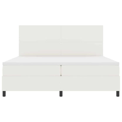 Boxspring Bed En Wit 203 X 200 X 128 Cm Katoenen Stof 200 x 200 cm Crème Hoog hoofdeinde
