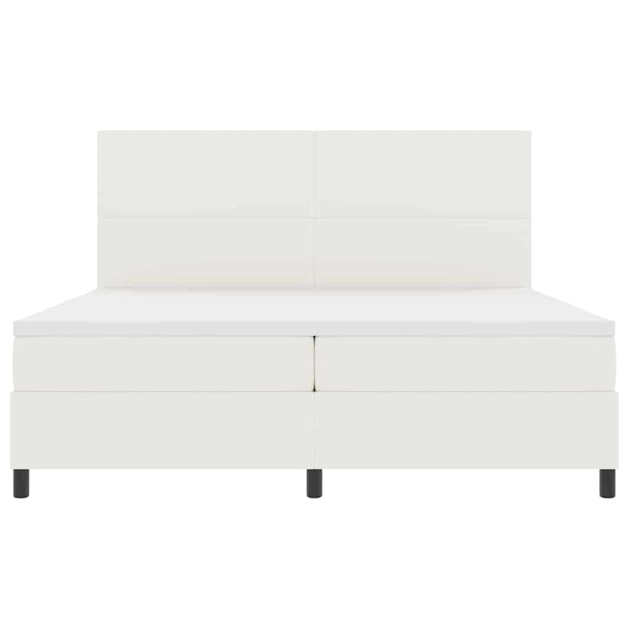 Boxspring Bed En Wit 203 X 200 X 128 Cm Katoenen Stof 200 x 200 cm Crème Hoog hoofdeinde