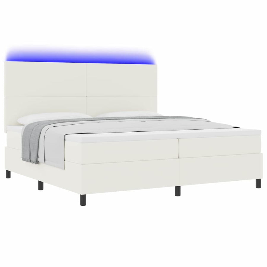 Boxspring Bed En Wit 203 X 200 X 128 Cm Katoenen Stof 200 x 200 cm Crème Hoog hoofdeinde