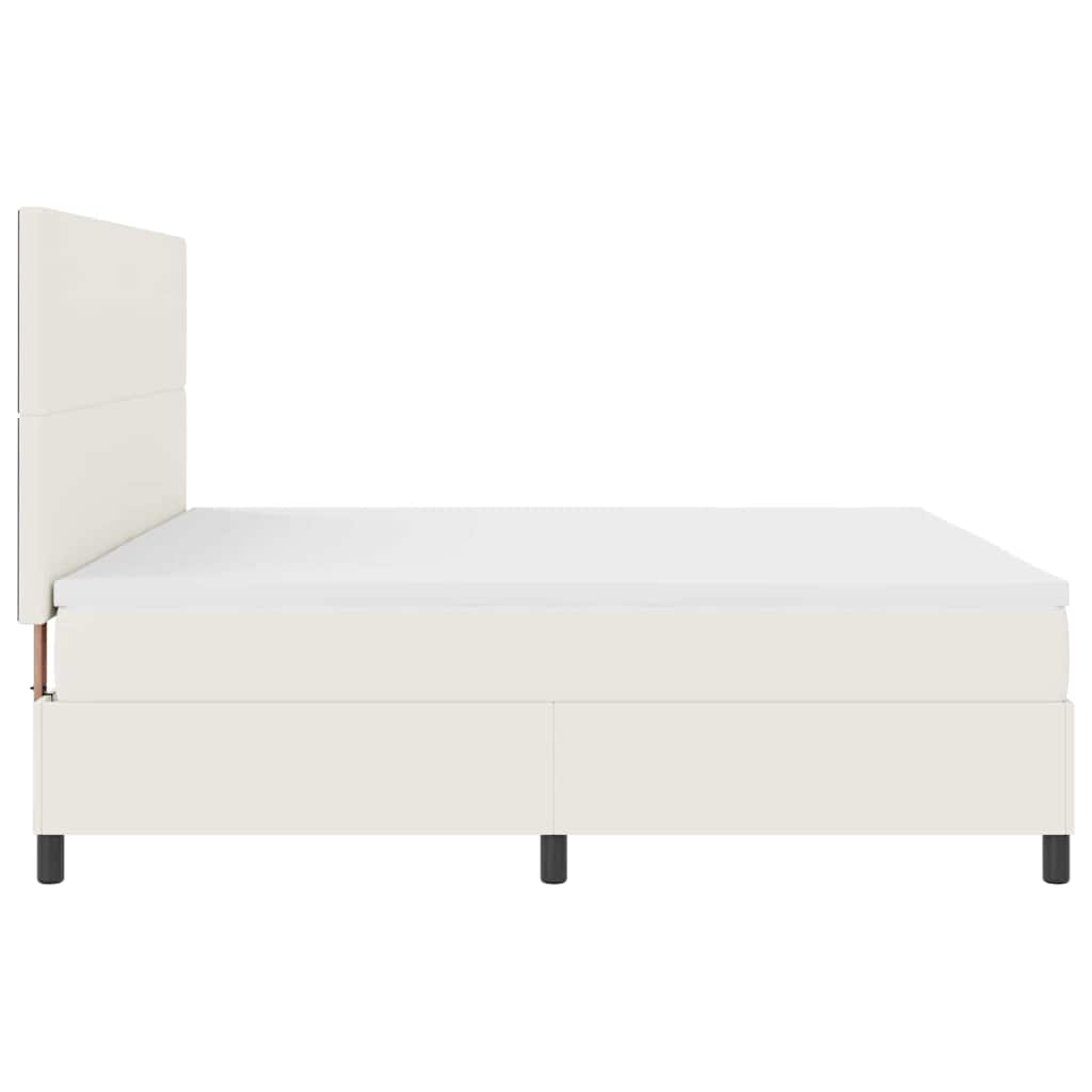 Boxspring Bed En Wit 203 X 200 X 128 Cm Katoenen Stof 200 x 200 cm Crème Hoog hoofdeinde
