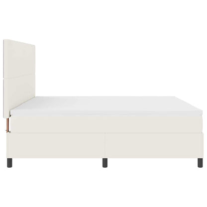 Boxspring Bed En Wit 203 X 200 X 128 Cm Katoenen Stof 200 x 200 cm Crème Hoog hoofdeinde