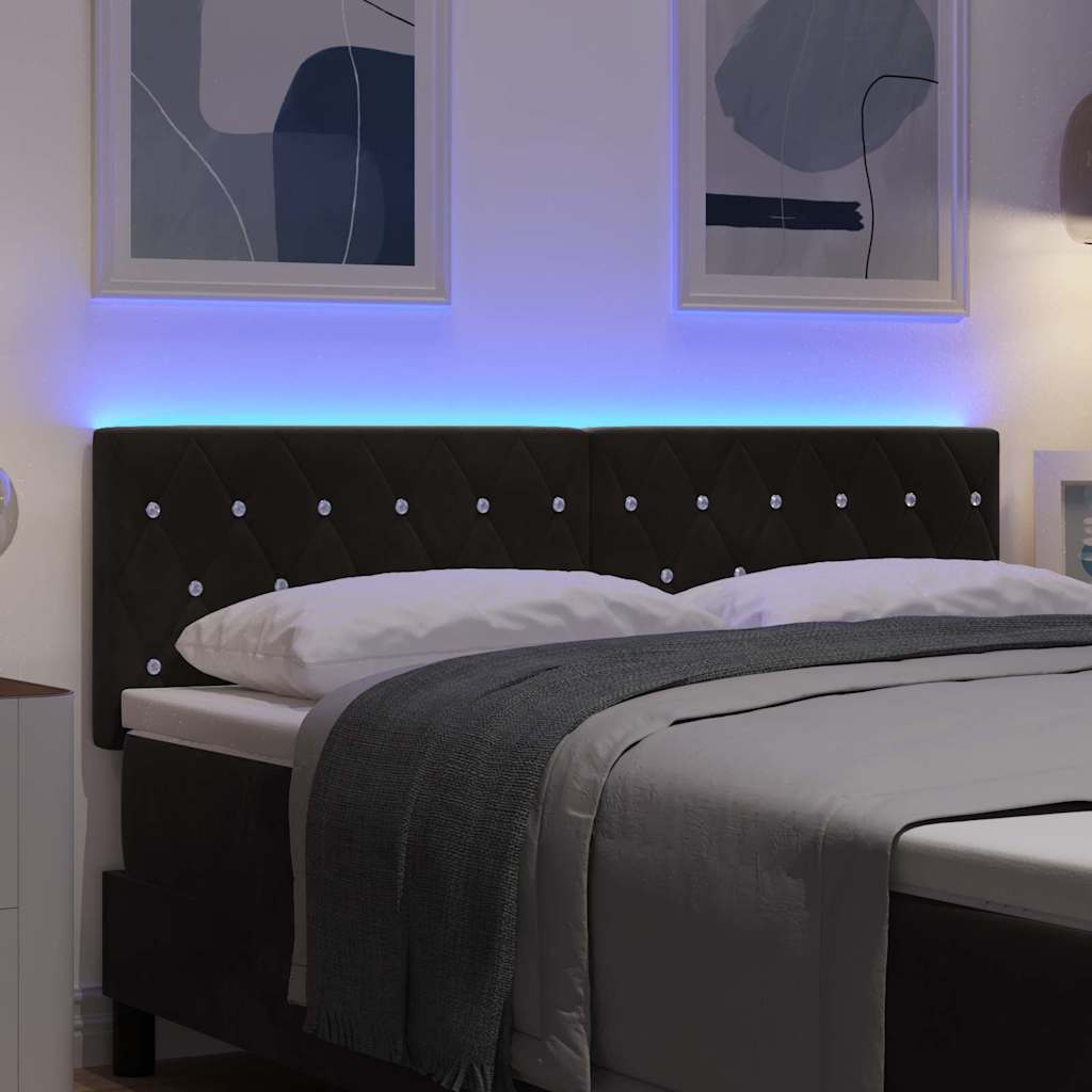 LED Hoofdbord met LED-stripverlichting Zwart 144 cm Fluweel