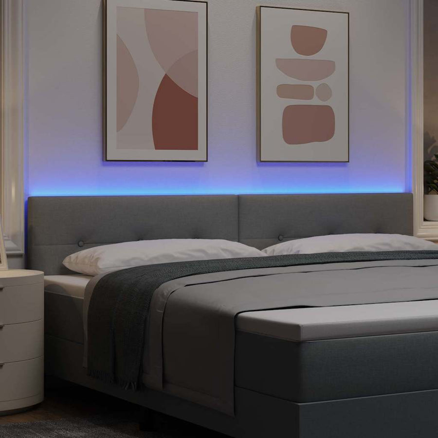 LED Hoofdbord met LED-stripverlichting Lichtgrijs 200 cm Stof