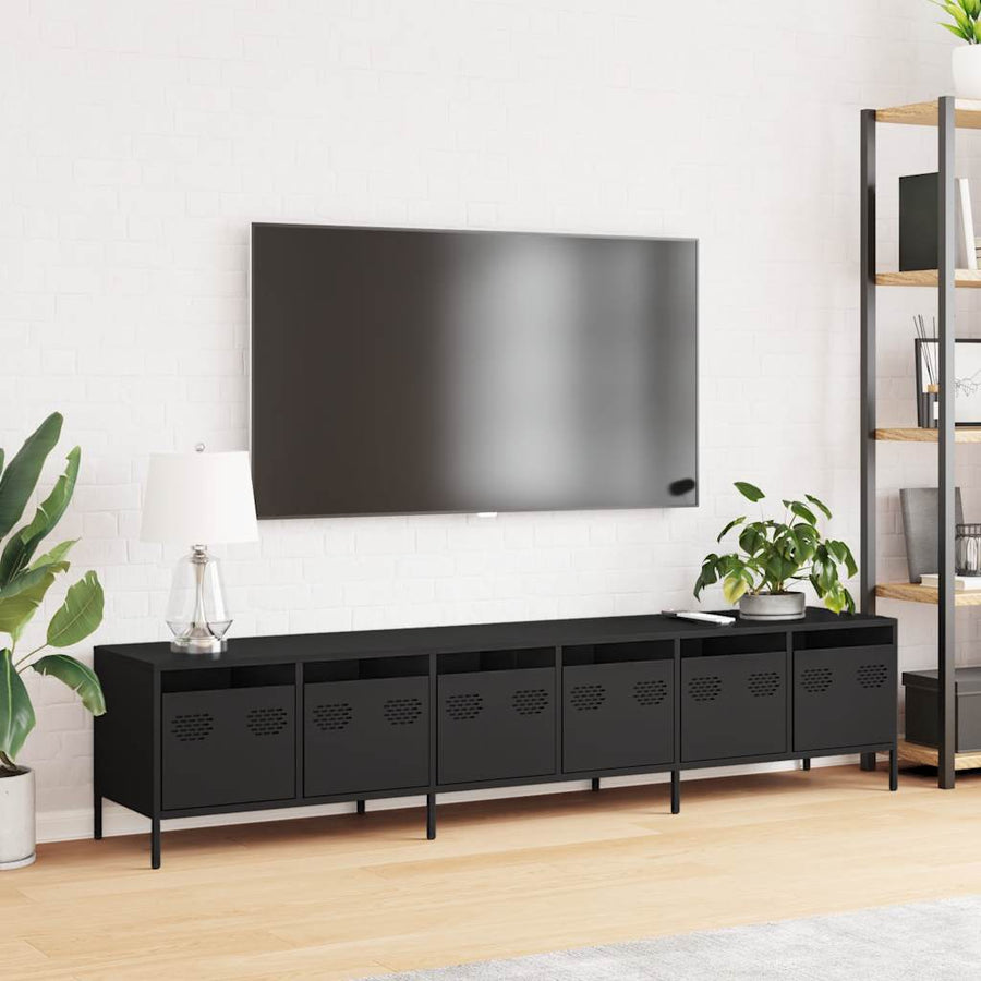 Tv-meubel 202x39x43,5 cm koudgewalst staal zwart