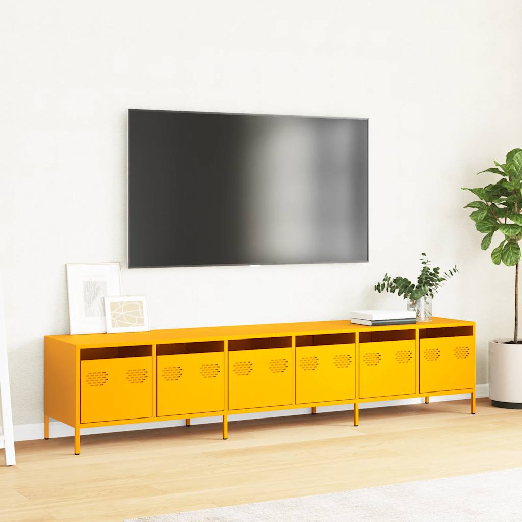 Tv-meubel 202x39x43,5 cm koudgewalst staal mosterdgeel