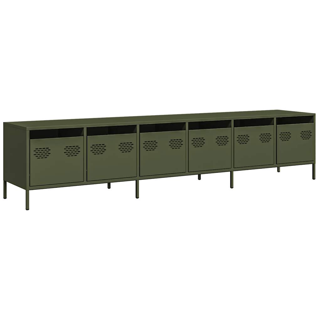 Tv-meubel 202x39x43,5 cm koudgewalst staal olijfgroen