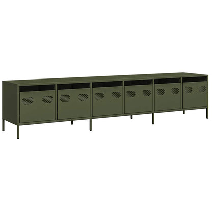Tv-meubel 202x39x43,5 cm koudgewalst staal olijfgroen