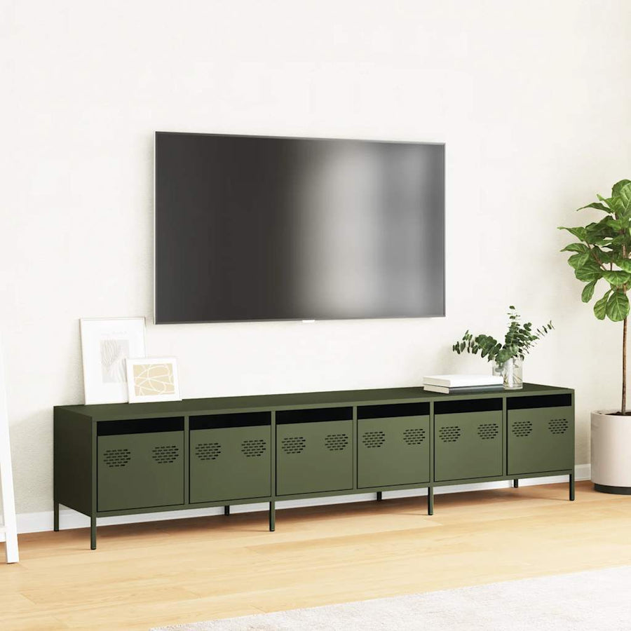 Tv-meubel 202x39x43,5 cm koudgewalst staal olijfgroen