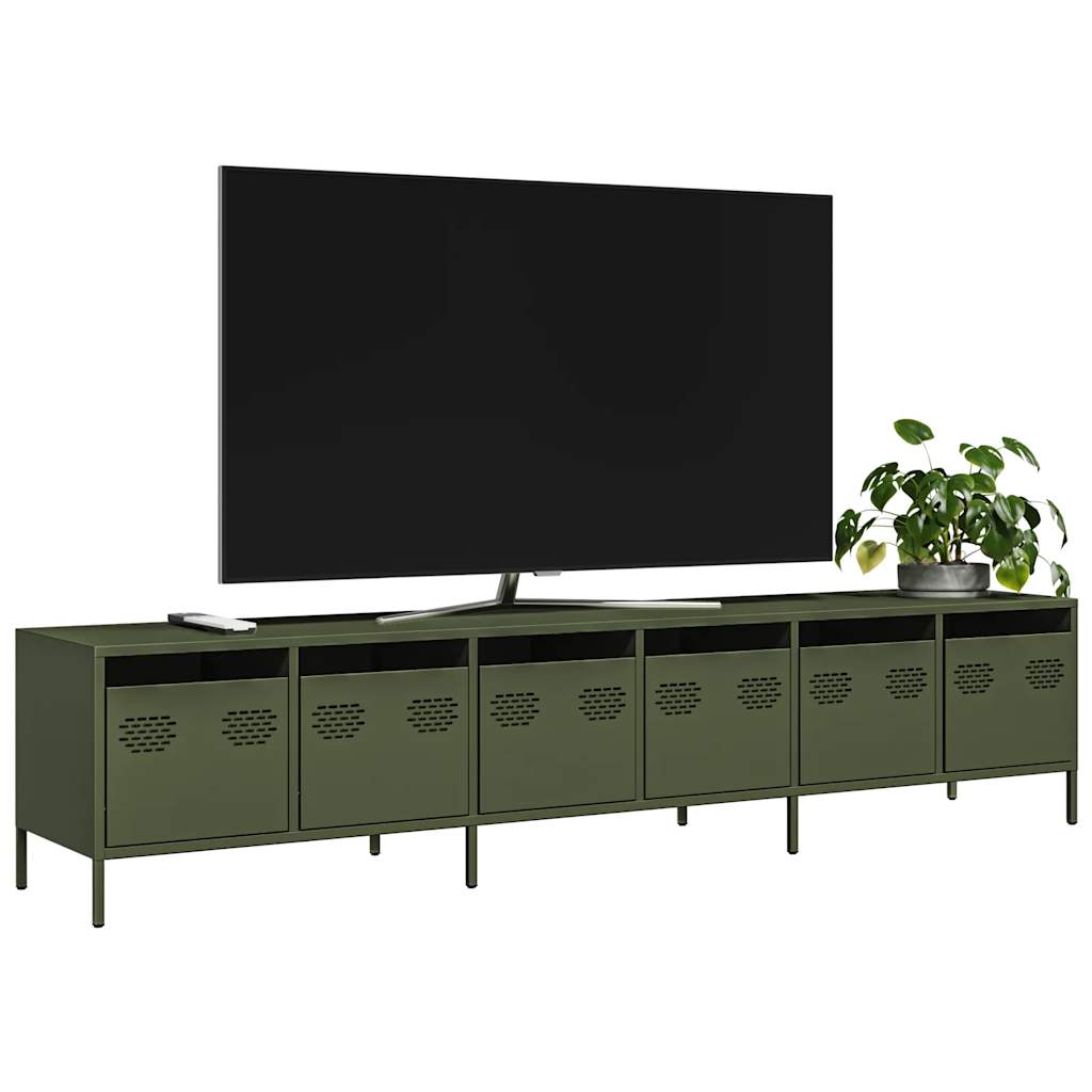 Tv-meubel 202x39x43,5 cm koudgewalst staal olijfgroen