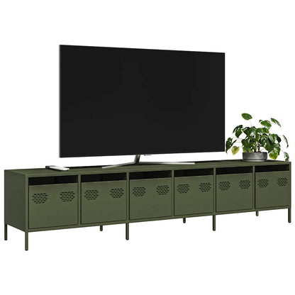 Tv-meubel 202x39x43,5 cm koudgewalst staal olijfgroen