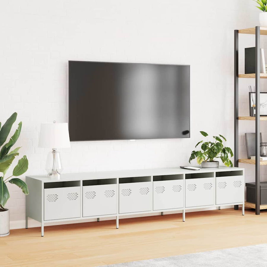 Tv-meubel 202x39x43,5 cm koudgewalst staal wit
