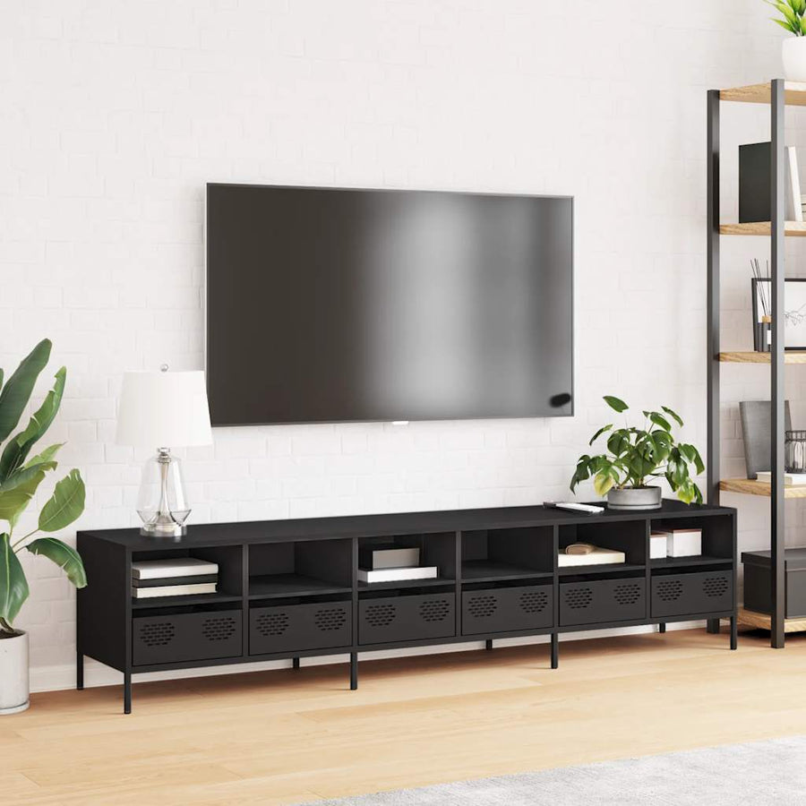 Tv-meubel 202x39x43,5 cm koudgewalst staal zwart