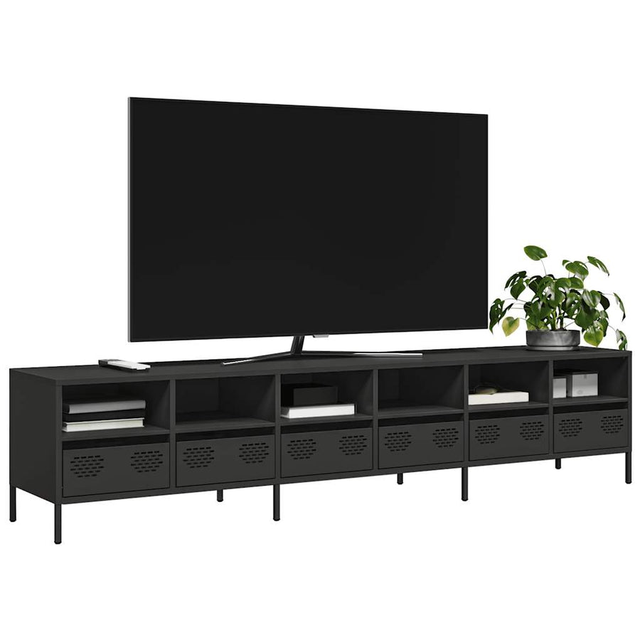 Tv-meubel 202x39x43,5 cm koudgewalst staal zwart