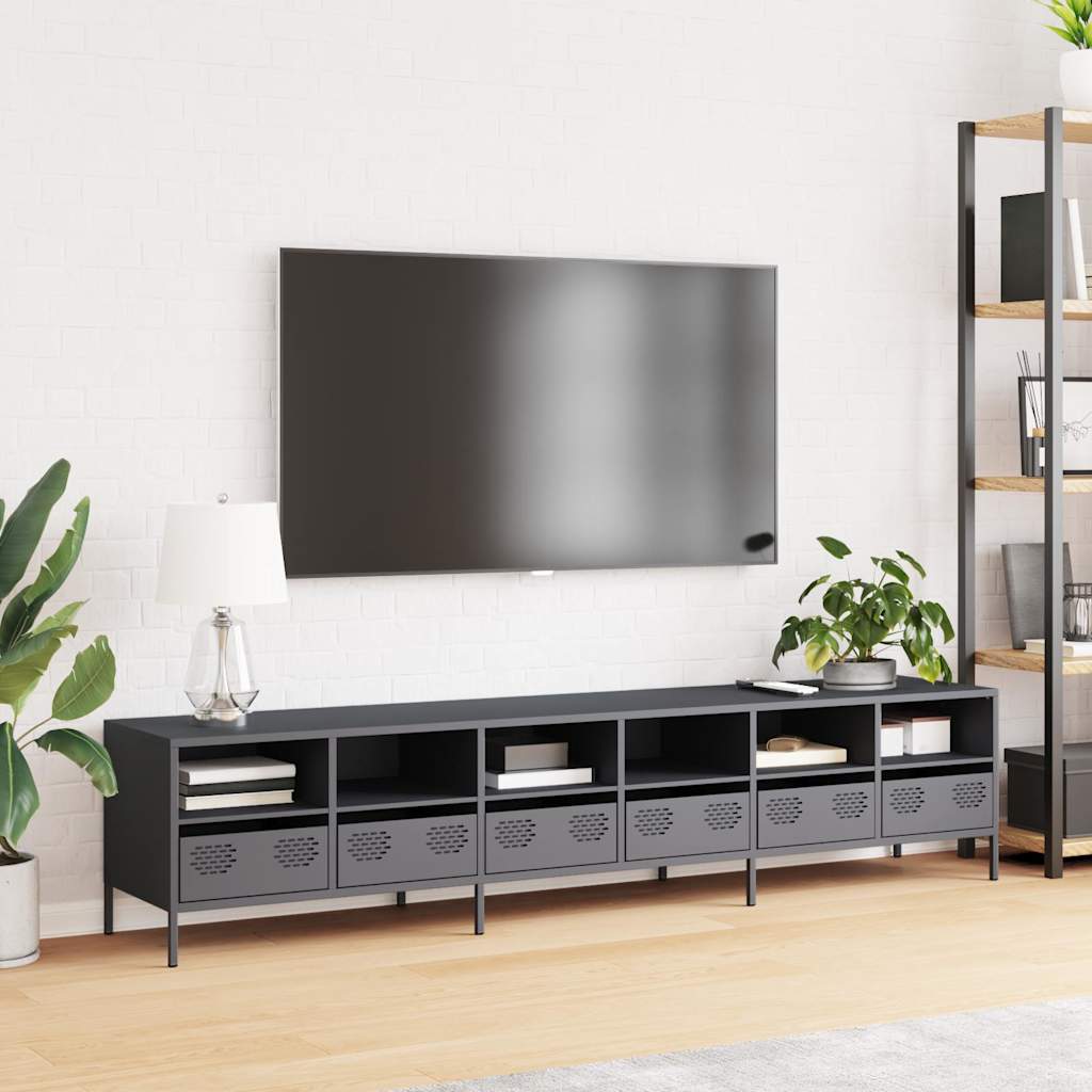 Tv-meubel 202x39x43,5 cm koudgewalst staal antracietkleurig