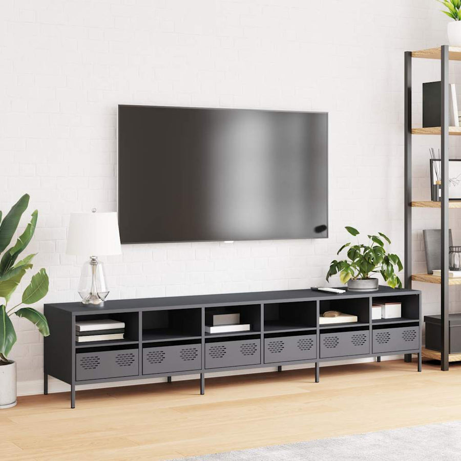 Tv-meubel 202x39x43,5 cm koudgewalst staal antracietkleurig