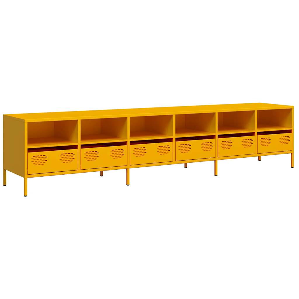 Tv-meubel 202x39x43,5 cm koudgewalst staal mosterdgeel
