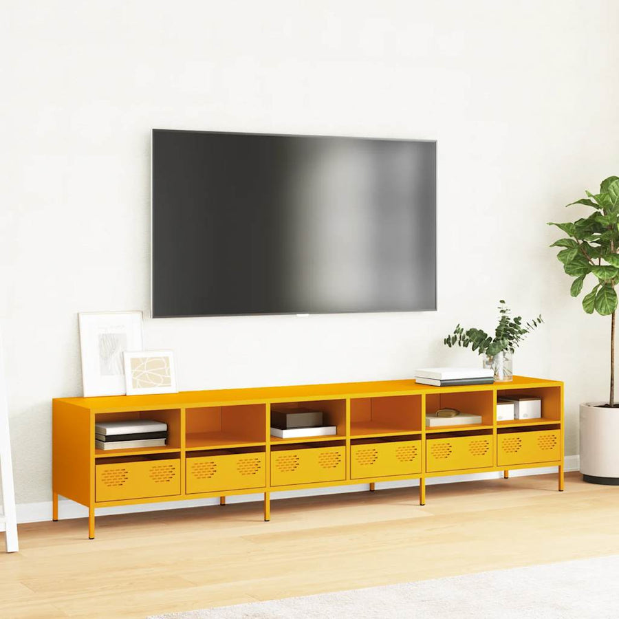 Tv-meubel 202x39x43,5 cm koudgewalst staal mosterdgeel