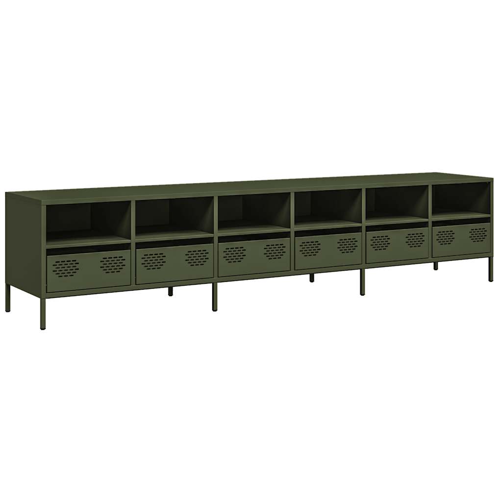 Tv-meubel 202x39x43,5 cm koudgewalst staal olijfgroen