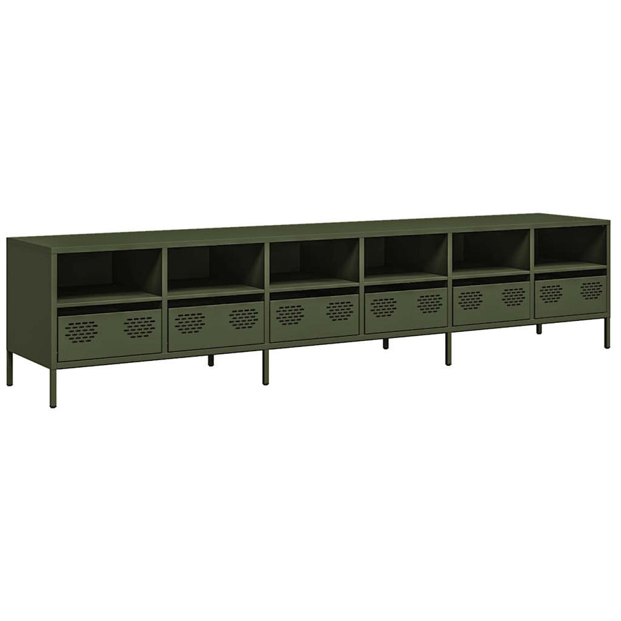 Tv-meubel 202x39x43,5 cm koudgewalst staal olijfgroen
