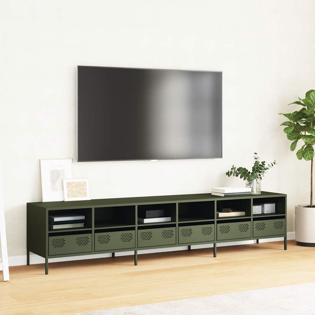 Tv-meubel 202x39x43,5 cm koudgewalst staal olijfgroen