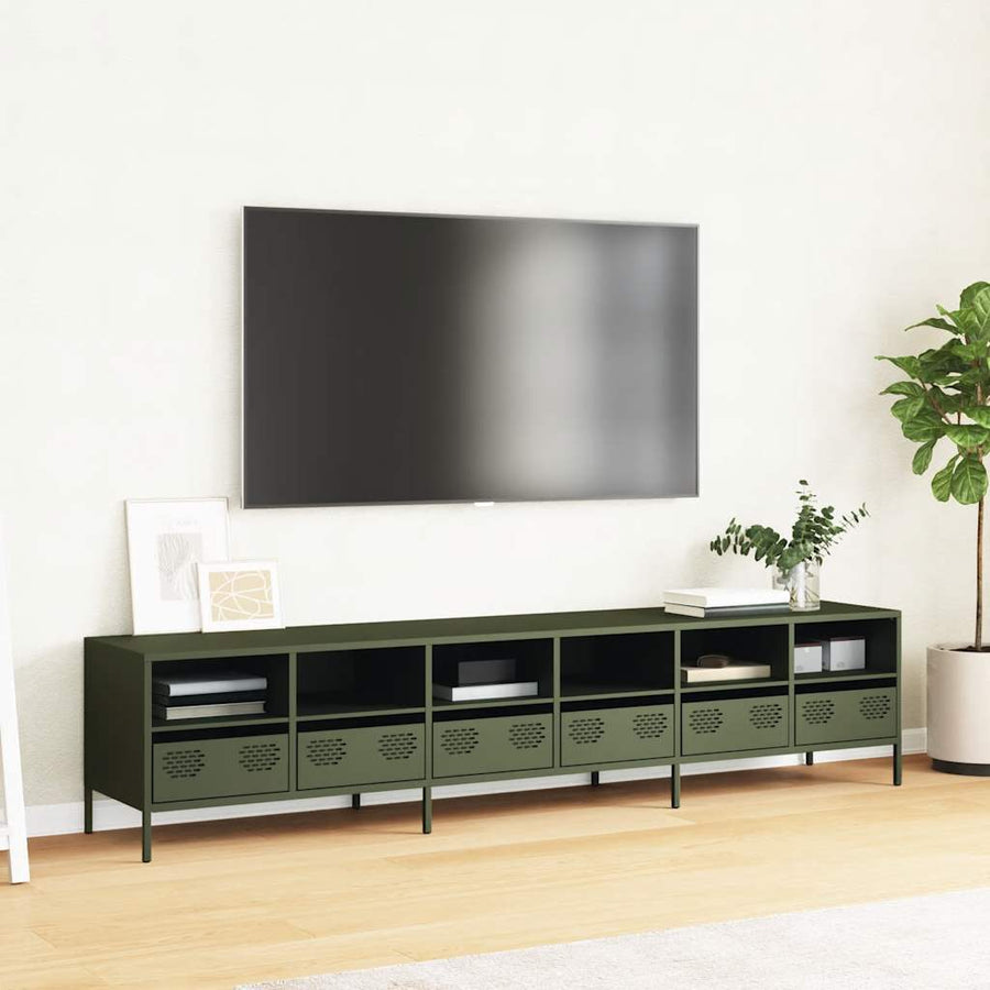 Tv-meubel 202x39x43,5 cm koudgewalst staal olijfgroen