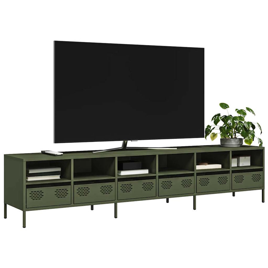 Tv-meubel 202x39x43,5 cm koudgewalst staal olijfgroen