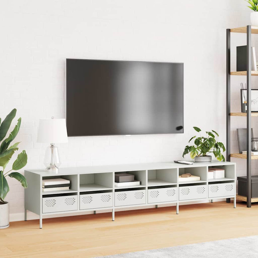 Tv-meubel 202x39x43,5 cm koudgewalst staal wit