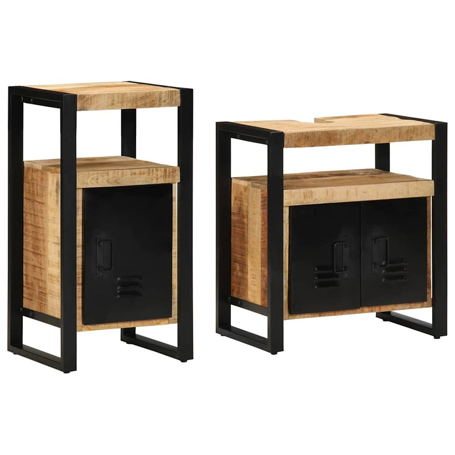 Badkamermeubelset met plank 2 pcs Bruin Massief Ruw Mango Hout