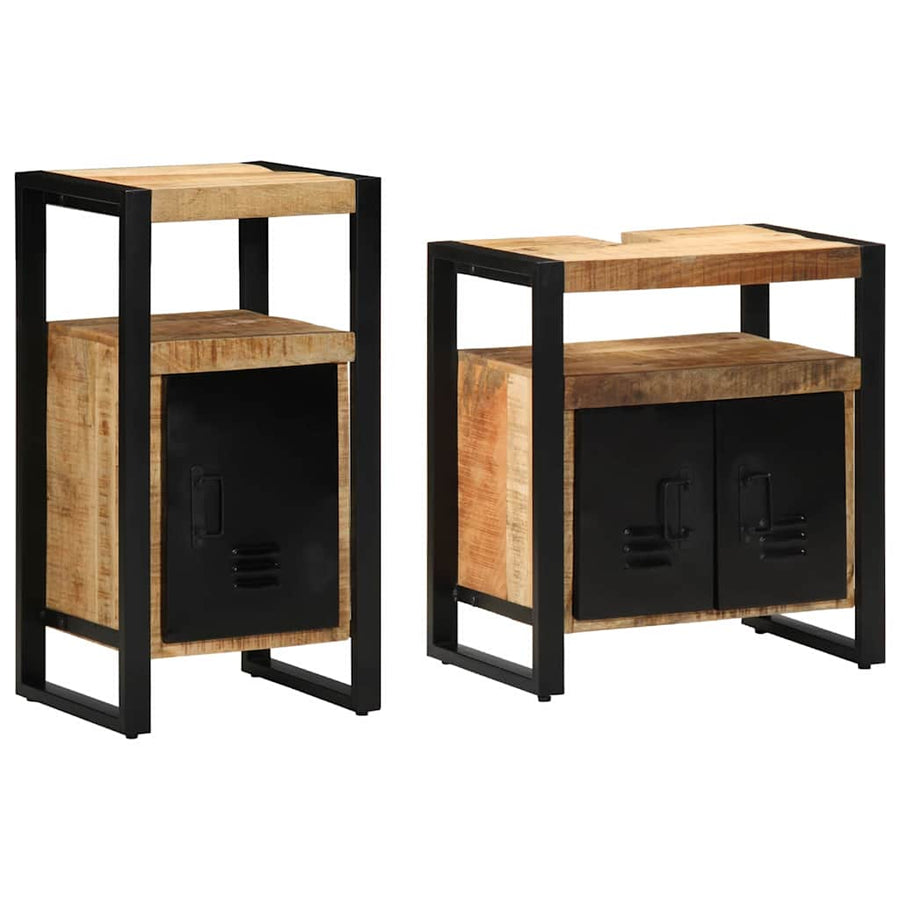 Badkamermeubelset met plank 2 pcs Bruin Massief Ruw Mango Hout