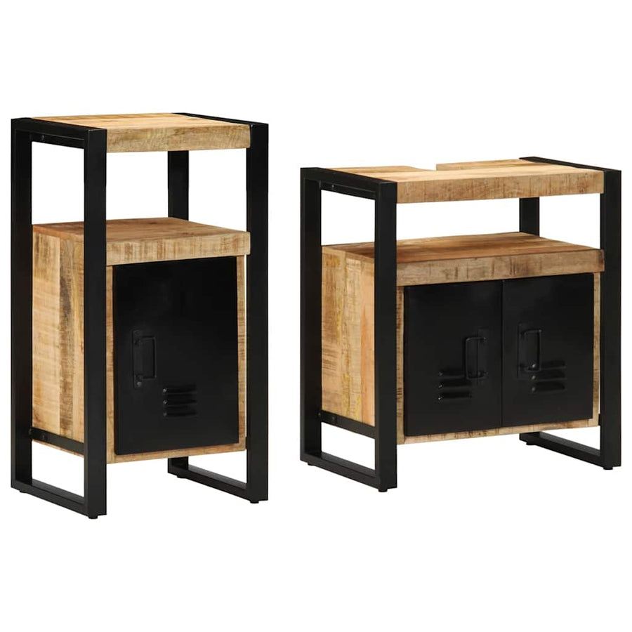 Badkamermeubelset met plank 2 pcs Bruin Massief Ruw Mango Hout