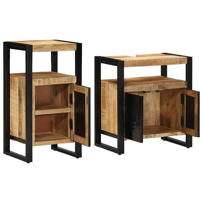 Badkamermeubelset met plank 2 pcs Bruin Massief Ruw Mango Hout