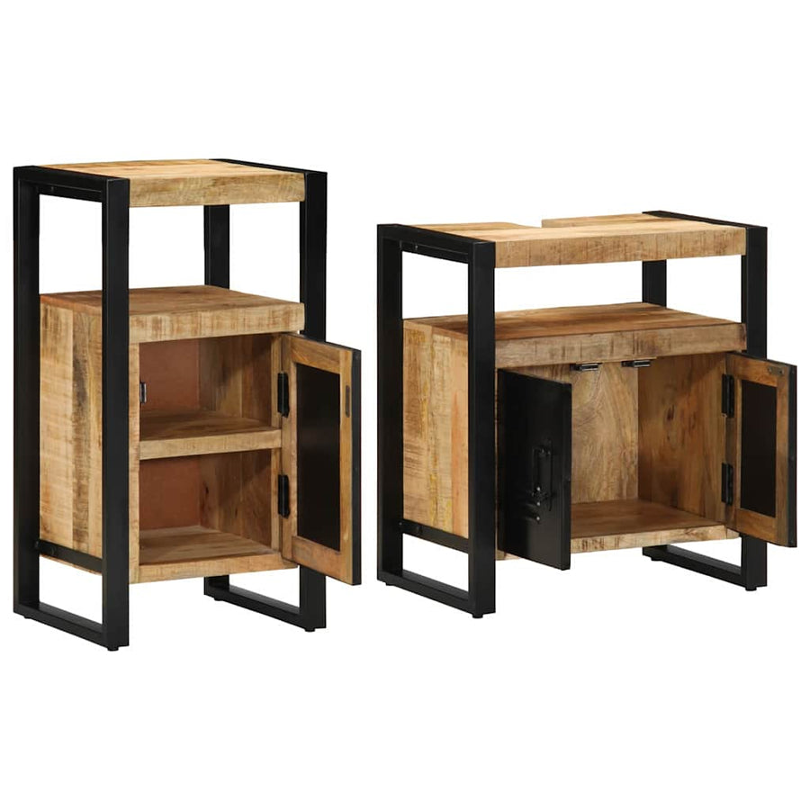 Badkamermeubelset met plank 2 pcs Bruin Massief Ruw Mango Hout