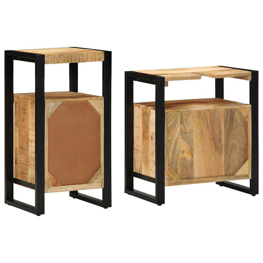 Badkamermeubelset met plank 2 pcs Bruin Massief Ruw Mango Hout