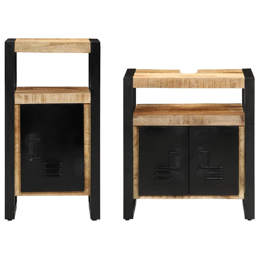 Badkamermeubelset met plank 2 pcs Bruin Massief Ruw Mango Hout
