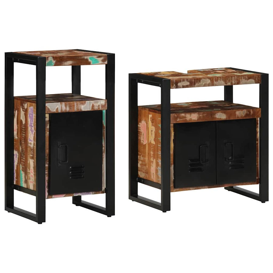 Badkamermeubelset met plank 2 pcs Bruin Massief gerecycled hout