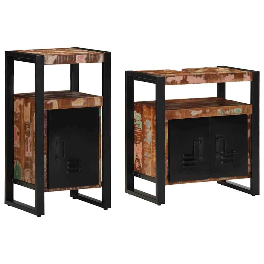 Badkamermeubelset met plank 2 pcs Bruin Massief gerecycled hout
