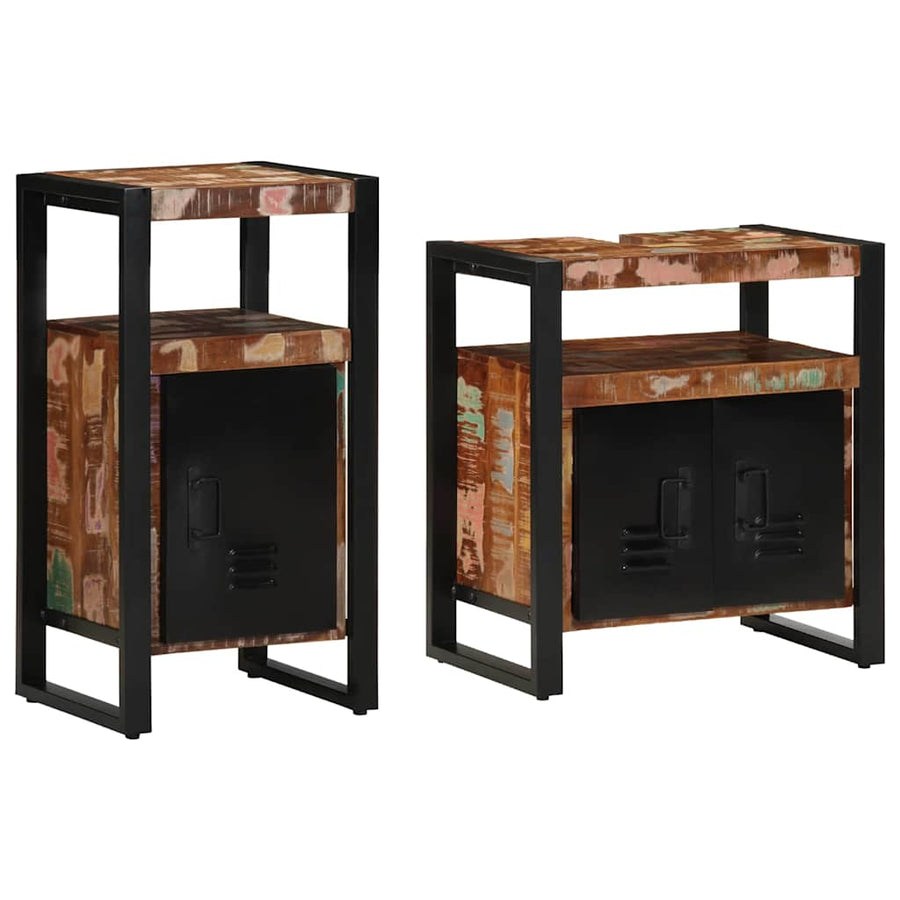 Badkamermeubelset met plank 2 pcs Bruin Massief gerecycled hout