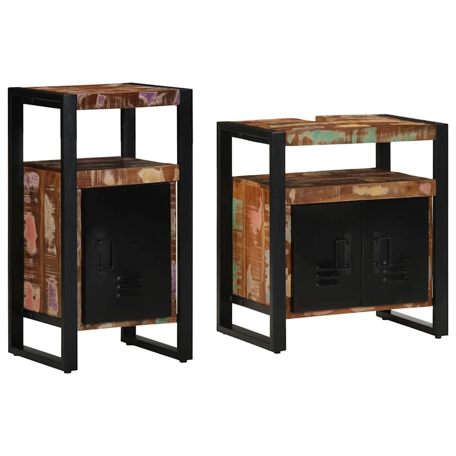 Badkamermeubelset met plank 2 pcs Bruin Massief gerecycled hout