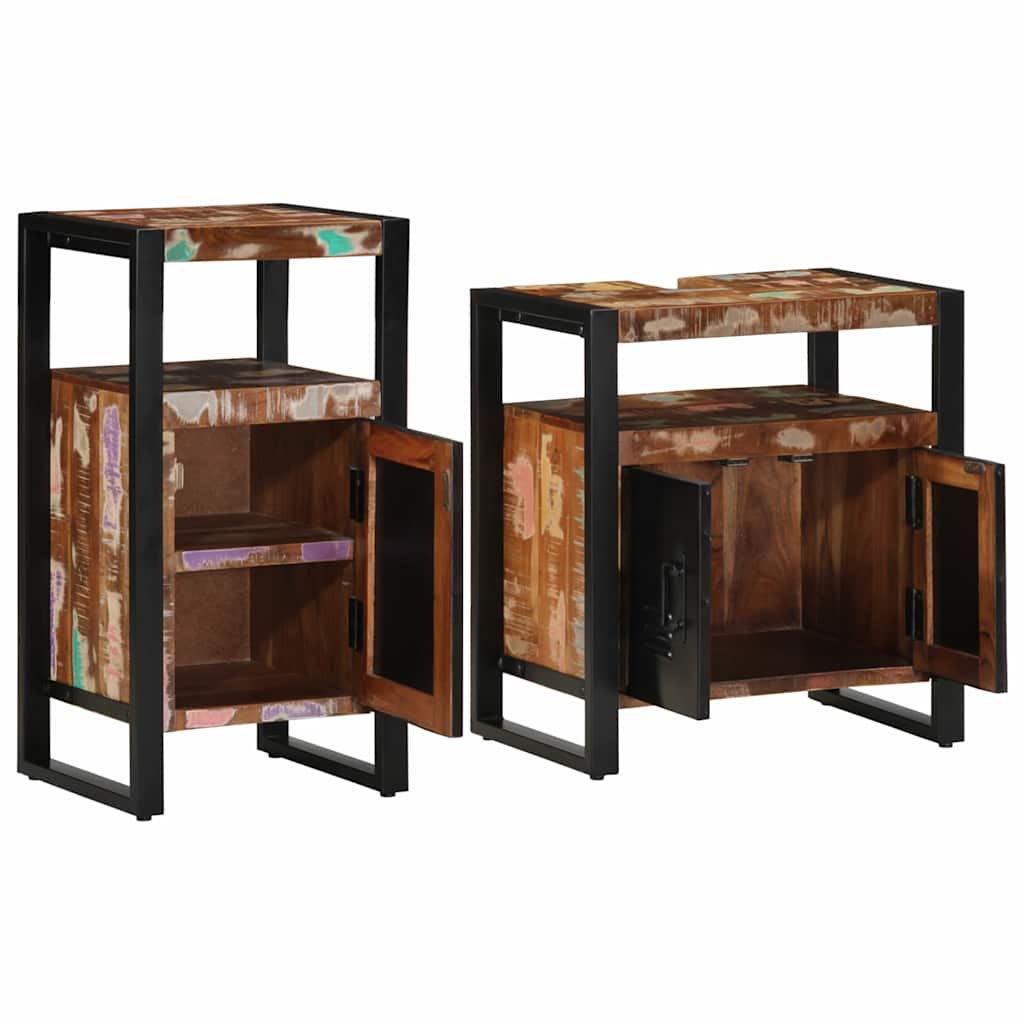 Badkamermeubelset met plank 2 pcs Bruin Massief gerecycled hout